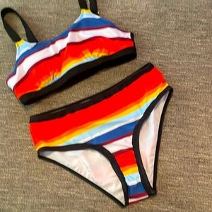 Brand new Women’s Two Piece Swimsuit with Full Belly Coverage M Rainbow